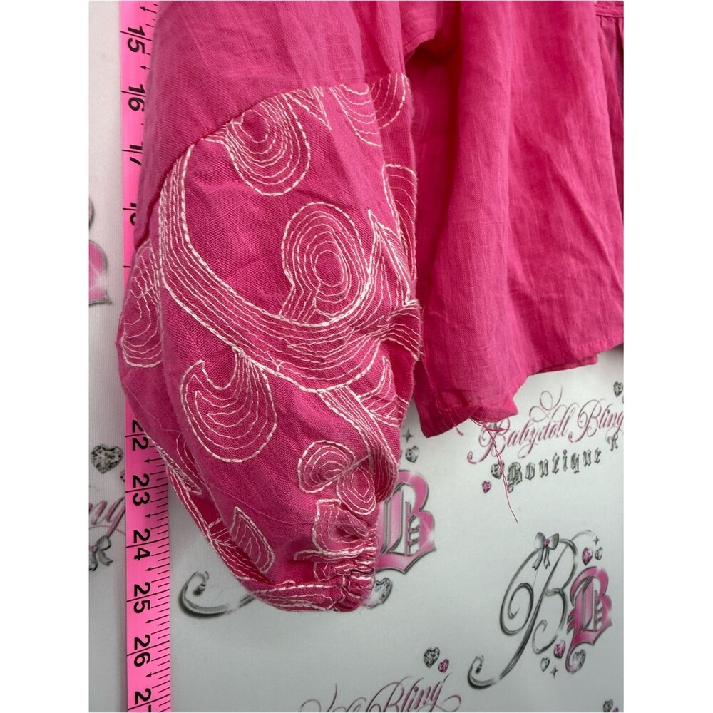 Rain top Embroidered Square-Neck Peasant Blouse in Fuchsia - Picture 7 of 12